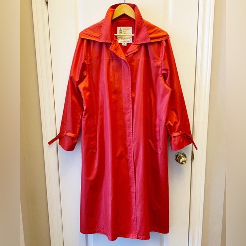 Vintage London Fog Long Rain Trench Coat Red Size 16 Petite
